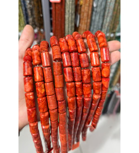 Çim Mercan Taşı Silindir Kesim Parlak Kırmızı 12x20mm Doğal Taş Dizi [AA]