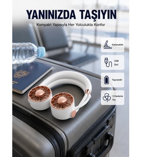 Lexroo USB Şarjlı Katlanabilir Mini Boyun Fanı 1–3 Saat Kullanım