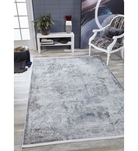 Outlet - Gri Mavi Soyut Desenli Modern Kaymaz Taban Makinede Yıkanabilir Salon Halısı Dijital Baskı