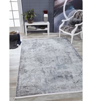 Outlet - Gri Mavi Soyut Desenli Modern Kaymaz Taban Makinede Yıkanabilir Salon Halısı Dijital Baskı