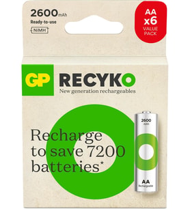 Batteries ReCyko 2600mAh AA Kalem Ni-Mh Şarjlı Pil, 1.2 Volt, 6'lı Kart