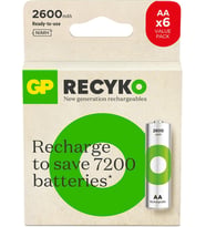 Batteries ReCyko 2600mAh AA Kalem Ni-Mh Şarjlı Pil, 1.2 Volt, 6'lı Kart