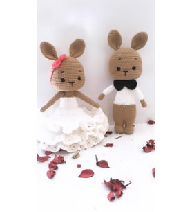 Gelin ve Damat Tavşanlar Amigurumi Organik Oyuncak