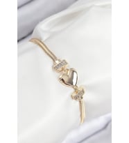 Pirinç Zirkon Taşlı Kalp Model Gold Renk Kadın Bileklik 5886 - SSSSSS4379-3719