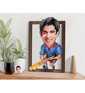 BK Gift Kişiye Özel Erkek Cricket Karikatürlü 3D Ahşap Tablo-1, Sevgiliye Hediye, Arkadaşa Hediye, Doğum Günü Hediyesi