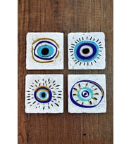 Taş Bardak Altlığı Nazar Boncuğu Baskılı Baskılı 4'lü Set - Stone Coasters