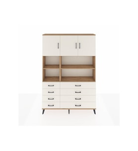 Arges Gardrop 8 Raflı 8 Çekmeceli 3 Kapaklı 132x30x195 Çam-Aytaşı
