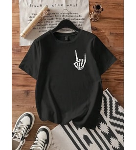 Erkek Baskılı T-Shirt Kısa Kol Bisiklet Yaka Regular Fit Rahat Kalıp Tişört - Siyah