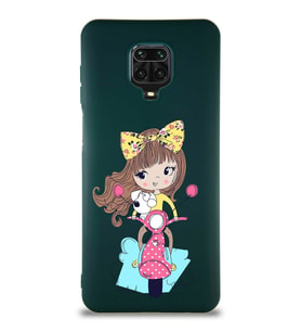 Xiaomi Redmi Note 9S Soft Premier Kapak Vespagirl Tasarımlı Silikon Kılıf - Yeşil (Şeffaf)