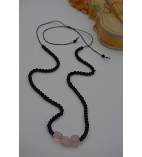 STONEAGE JEWELLERY Pembe Kuvars ve Oniks Taşlı Metalsiz Kolye