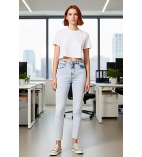 Kadın Açık Yüksek Bel Mom Kesim Denim Pantolon Fonksiyonel Dayanıklı Kaliteli Konforlu Şık
