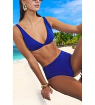 Kadın Bikini Takımı Üçgen Kapsız Yüksek Bel Balensiz Örme Kumaş Raşel Dokuma Düz Desen Regular Kalıp