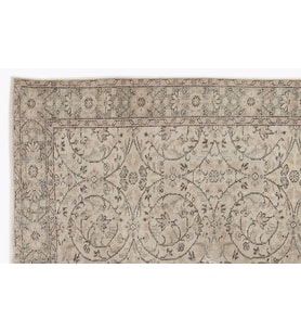 Bej Ekru Eskitme Halı Çiçekli Desenli Yün Pamuk El Dokuma Salon Halısı Klasik Tek Parça Dekoratif