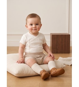 Bebek Yarım Kollu Kruvaze Çıtçıtlı Body