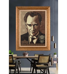 Altın Varaklı Çerçeveli Paspartulu Atatürk Tablo TR1611 (Gold)
