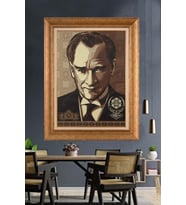 Altın Varaklı Çerçeveli Paspartulu Atatürk Tablo TR1611 (Gold)
