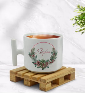 BK Gift Kişiye Özel Çiçek Tasarımlı T Kulplu Beyaz Middle Kupa Bardak-7