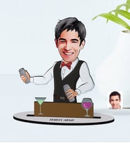 BK Gift Kişiye Özel İsimli Barmen Karikatürlü Ahşap Biblo Model-1