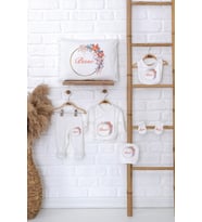 Pia Baby Premium %100 Pamuk İsme Özel Kız Bebek Hediye Seti Zıbın Yastık Kılıfı 5031-06 (Ekru)