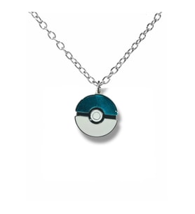 Mavi Poketop Figürlü Pokemon Kolye 60 cm Zincirli  Anime Temalı Unisex Takı (Gümüş)