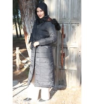 Günlük Kışlık Tam Boy Şişme Kadın Tesettür Mont (Siyah)