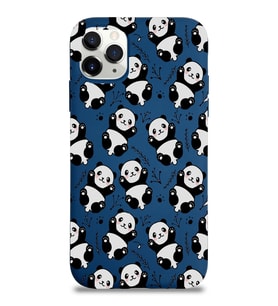 Apple iPhone 11 Pro Uyumlu Lansman Kılıf Panda Tasarımlı İçi Kadife Kapak-Lacivert (Şeffaf)