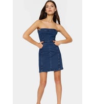 Mini Denim Elbise Fitted Kalıp Straplez Yaka Şık Görünüm Dayanıklı Malzeme Modern Stil