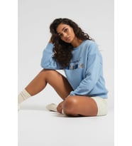 Kadın Bisiklet Yaka Pul Detaylı Mavi Sweatshirt