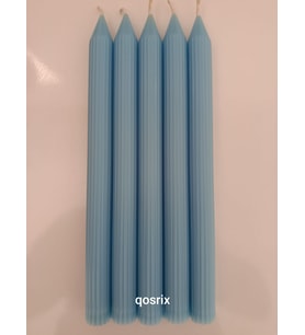 qosrix 5'li Açık Mavi Şamdan Soya Mumu 1. Kalite Soya Doğal Pudra Kokulu Uzun Çubuk Konik Mum Dekoratif