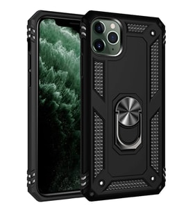 iPhone 11 Pro Max Kılıf Sofya Yüzüklü Silikon Kapak - Siyah