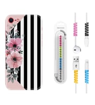 Apple iPhone 5 6 7 8 Plus Se XR Kılıf Kablo Koruma Spiral Silikon Flowers 4 1390