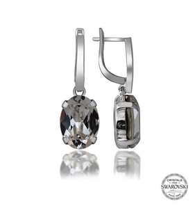 Swarovski Crystal Taşlı Gümüş Beyaz Oval Sallantılı Kadın Küpe