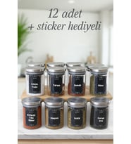 12'li Metal Kapaklı Vakumlu 200 ml Baharatlık Seti-Siyah Etiketli