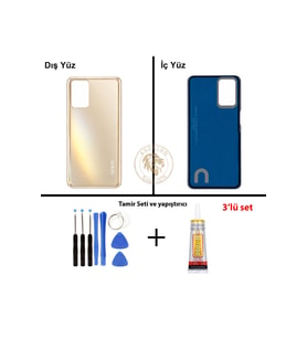 Oppo A54 Gold Uyumlu Arka Kapak + Yapıştırıcı ve Vida Seti Arka Cam Batarya Pil Kapağı Lazer Kesim