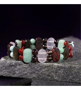 Başak Burcu Bileklik Amazonit, Bordo Granat Lal, Dumanlı Kuvars, Golden Obsidyen, Jasper, Kırmızı Ak