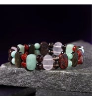 Başak Burcu Bileklik Amazonit, Bordo Granat Lal, Dumanlı Kuvars, Golden Obsidyen, Jasper, Kırmızı Ak