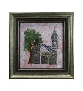 e38 EL İŞÇİLİĞİ KURDELE NAKIŞI SAAT KULESİ ve ATATÜRK HEYKELİ TABLO 70*70 cm - 6509