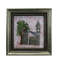 e38 EL İŞÇİLİĞİ KURDELE NAKIŞI SAAT KULESİ ve ATATÜRK HEYKELİ TABLO 70*70 cm - 6509