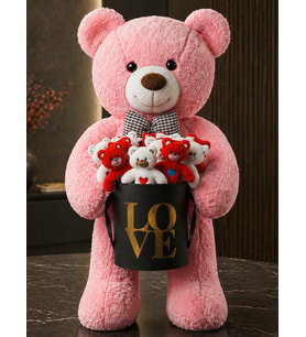 Sevgiliye Hediye 90cm Pembe Peluş Ayı 15'li Kırmızı Beyaz Mini Ayıcık Siyah Gold Love Kutusu Doğum Günü Lüks Hediye Set
