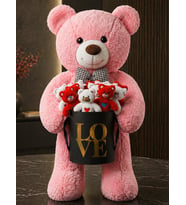 Sevgiliye Hediye 90cm Pembe Peluş Ayı 15'li Kırmızı Beyaz Mini Ayıcık Siyah Gold Love Kutusu Doğum Günü Lüks Hediye Set