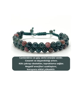 SERTİFİKALI Kan Taşı Çift Sıra Doğal Taş Makrome Bileklik Ayarlanabilir Ölçü