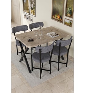 Mutfak Masası 4 Sandalyeli Set 110x70 cm Modern Bahçe Cafe Masa Takımı 4 Kişilik Teddy 9882 Gri