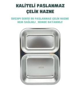 700ml Lunchbox Tek Katlı 2 Bölmeli Çelik Sefer Tası Yemek Kutusu Turkuaz