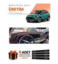 HYUNDAİ BAYON (2021-2026) Uyumlu Torpido Koruma Örtüsü Oto Kılıfı - Siyah Kırmızı