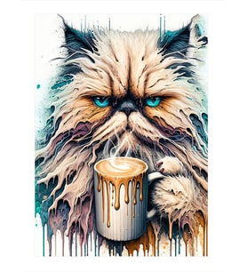 Kahve İçen Tembel Kedi Mdf poster