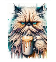 Kahve İçen Tembel Kedi Mdf poster