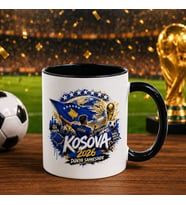 BK Gift Kosova Taraftar Temalı Dünya Futbol Kupası Tasarımlı Siyah Kupa Bardak-2