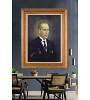 Altın Varaklı Çerçeveli Paspartulu Atatürk Tablo DC1245 (Gold)