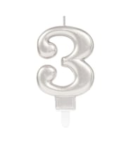 3 Rakamı Mum Gümüş Renk