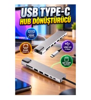 USB-C Çoklu Bağlantı Merkezi 5 Gbps HDMI, RJ45, USB 3.0 ve SD Kart Destekli Alüminyum Gövde
